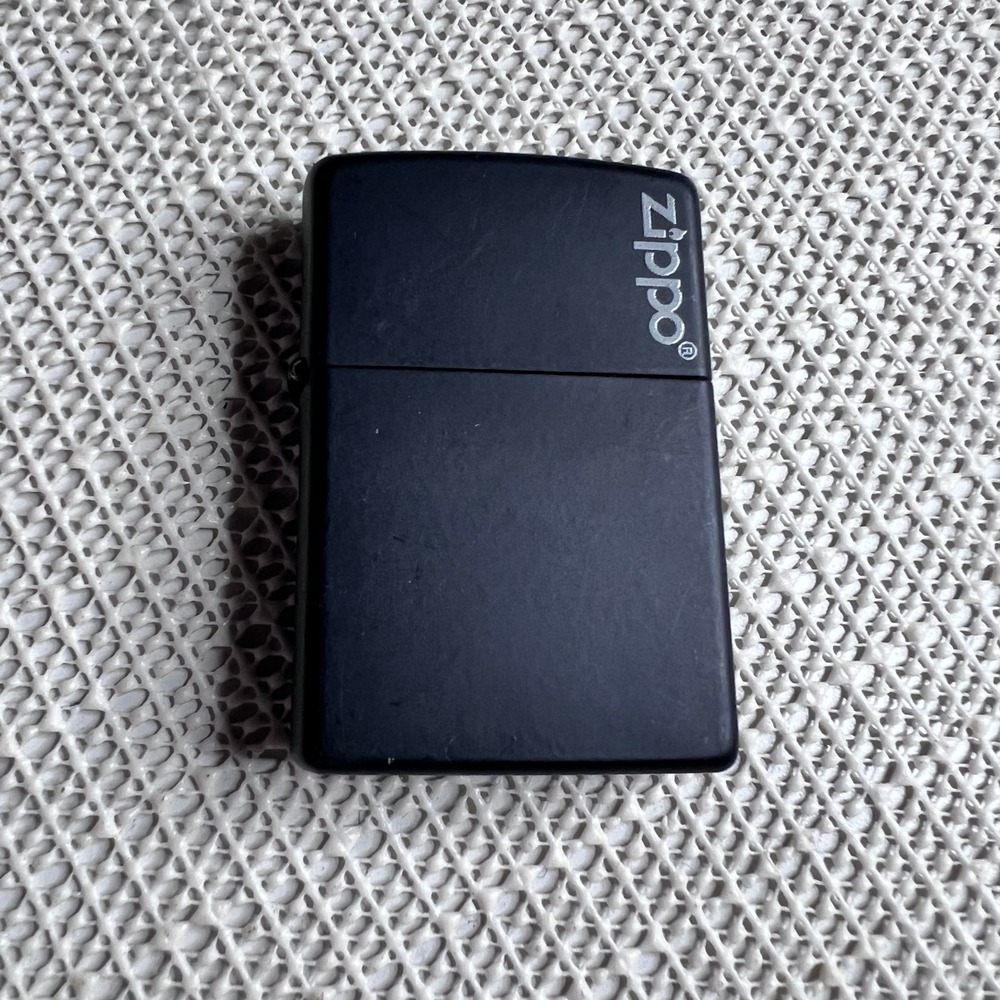 Zippo Matte Black Windproof Lighter 2012 Gold Bottom Stamp E 12 Made in USA‎